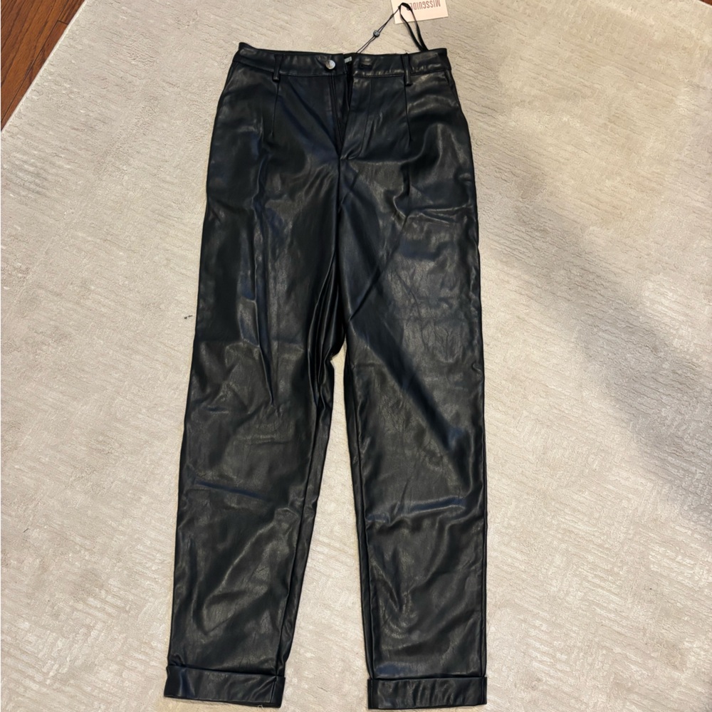 Missguided Black Leather Look Trousers